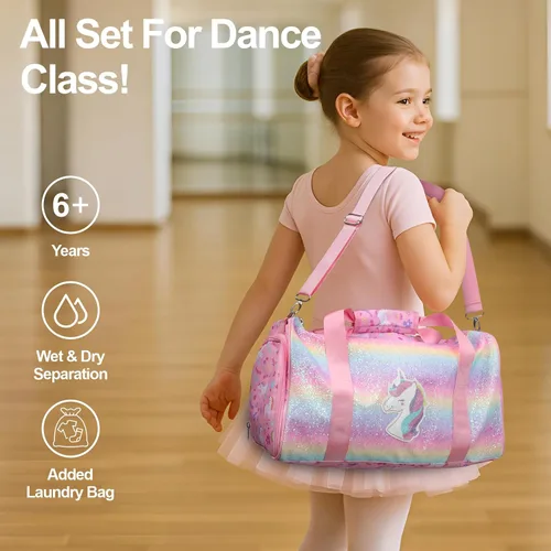 Miniatura 2 de Bagseri Bolsa de baile para niñas Bolsa de ballet con compartimento para zapatos para niños mayores de 6 años, bolsa de dormir de viaje durante