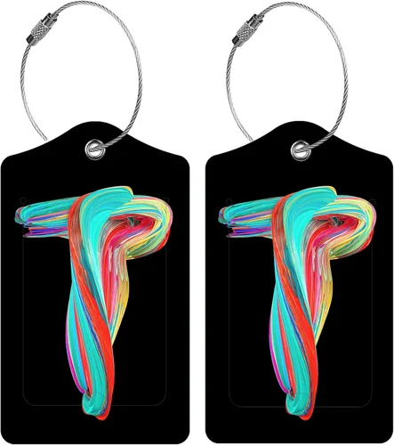 Paquete de 2 etiquetas iniciales de equipaje para maleta, letras de colores únicas de cuero, identificadores, cubierta de privacidad, etiqueta de
