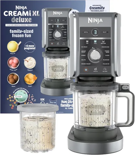 Ninja CREAMi Deluxe Máquina de Helados y Postres Congelados para Helados, Sorbetes, Batidos, Yogur Congelado y Más, 11 en 1, Capacidad XL, Plateado,