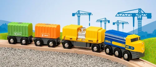 Miniatura 3 de BRIO 33982 Tren de carga de tres vagones - Tren de juguete de madera apto para niños Experiencia de juego atractiva Compatible con todas