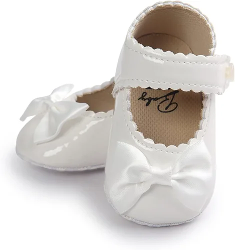 Miniatura 3 de Fire Frog Baby Girls Mary Jane Burnish Pu Leather Bowknot Pincess Prewalker Christening Baptism Crib Shoes