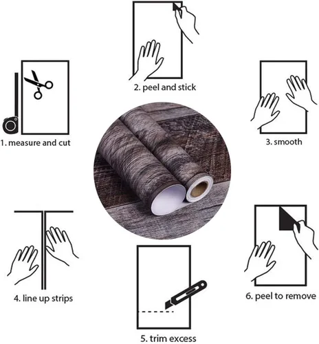Miniatura 7 de WENMER Papel tapiz autoadhesivo de madera gris para despegar y pegar, papel tapiz de tablones de madera de 17.71 x 236 pulgadas para encimera, Gris