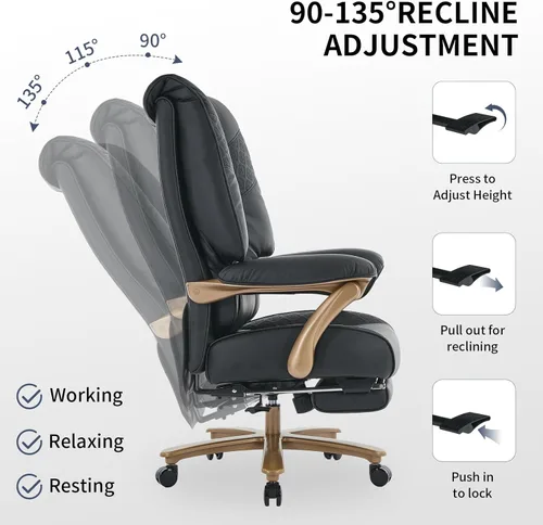 Miniatura 5 de EXCEBET Silla de Oficina Ejecutiva Grande y Alta con Reposapiés, Capacidad de 400LBS Silla de Oficina Ergonómica de Respaldo Alto con Soporte