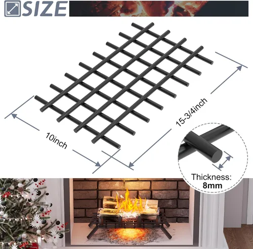 Miniatura 2 de Flamorrow Retenedor de brasas de rejilla para chimenea, rejilla de malla de acero resistente de 16 x 10 pulgadas para rejilla de chimenea, retenedor