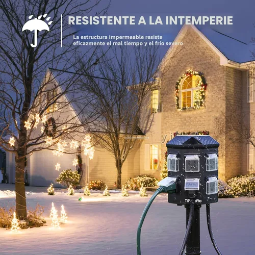Miniatura 4 de TiFFCOFiO Regleta de Alimentación para Exteriores Resistente a la Intemperie, Cable de Extensión de 25 Pies con Estaca, 6 Enchufes con Conexión a