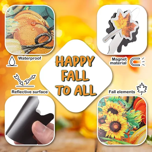 Miniatura 5 de Peryiter 17 imanes para puerta de garaje, imanes de otoño, decoración de puerta de garaje, imán de otoño con girasoles, pavo, camión, calabazas
