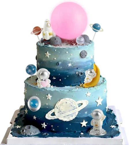 Miniatura 9 de Decoración para pastel de luna, 6 piezas de astronautas espaciales, decoración de pastel de luna suave 3D para niños, decoración temática espacial