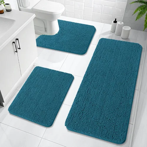 Miniatura 35 de OLANLY Juego de Alfombras de Baño de 3 Piezas, Tapetes de Baño de Chenilla Suave y Absorbente y Alfombra de Contorno en Forma de U para Inodoro