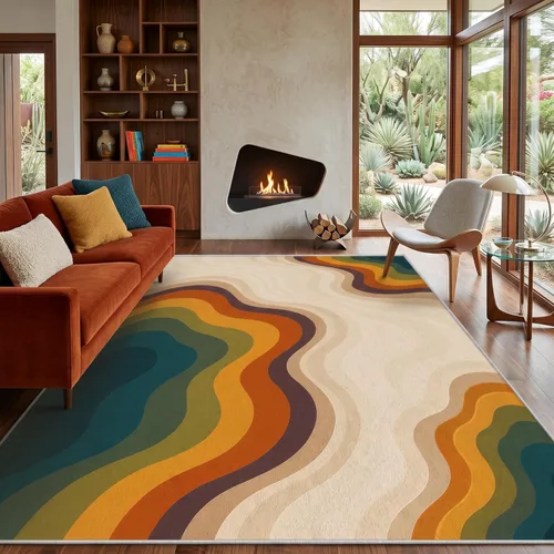 Miniatura 10 de Abstract Mid Century Rug 2x3 ft, Teal Aqua Contour Wave Washable Area Rug, Soft Low Pile Non Slip Modern Rug for Living Room Bedroom Dining Room