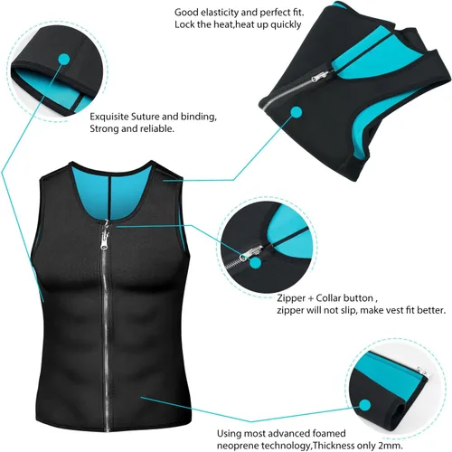 Miniatura 2 de Chaleco de sauna para hombre, entrenador de cintura, moldeador de cuerpo, neopreno caliente, deporte, fitness, gimnasio, entrenamiento, camiseta sin