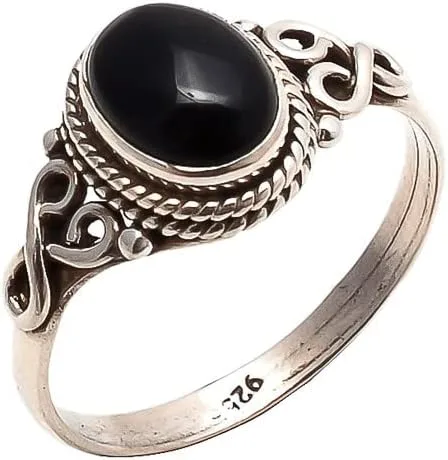 Anillo de Piedra de Ónix Negro Plata de Ley 925 Anillo Llamativo Para Mujeres Hecho a Mano Piedra Preciosa Joyería de Navidad Regalo Para Ella