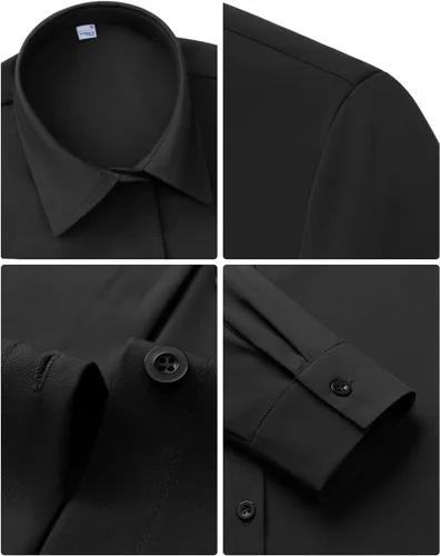 Miniatura 6 de Siliteelon - Camisas de vestir para mujer, a prueba de manchas, sin arrugas, de manga larga, sólidas, para trabajo y negocios, con botones