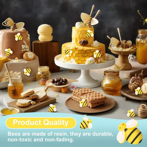 Miniatura 3 de Hicarer 45 piezas de abejas pequeñas, decoración de fiesta, decoración de fiesta, adorno en forma de abeja de resina de miel con caja