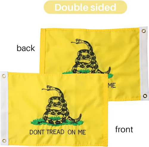 Miniatura 2 de Bradford Bandera Dont Tread on Me de 12 x 18 pulgadas, banderas Gadsden bordadas de doble cara para exteriores, color amarillo, serpentina