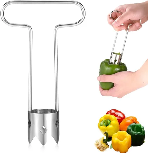 Miniatura 8 de Herramienta de descorchador de frutas y verduras, herramienta de descorchador de semillas de pimiento rojo 2025 de acero inoxidable mejorada