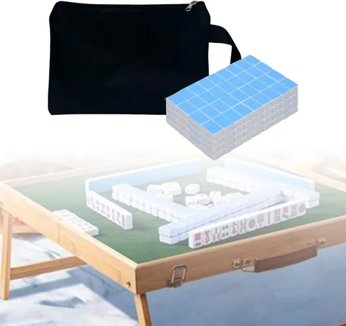 Miniatura 4 de Mahjong de 144 azulejos, mini juego de mahjong, juego de mahjong chino profesional, mini mahjong de viaje para viajes, azul