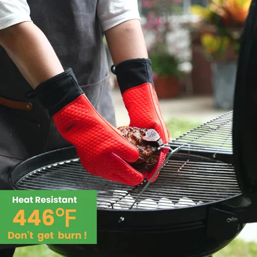 Miniatura 4 de GEEKHOM Guantes de Barbacoa Resistentes al Calor Manoplas de Horno - Guantes de Silicona para Parrilla con Protección de Brazo Largo de 14" - Rojo