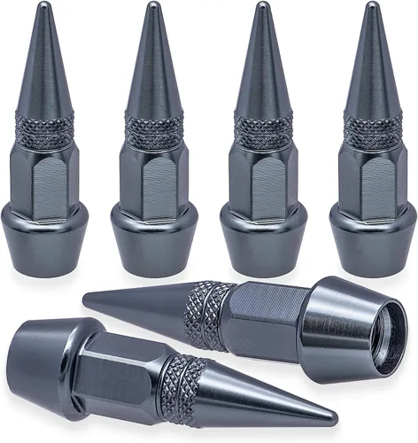 Miniatura 51 de 4 piezas de tapas de válvula de rueda con estilo púas, cubiertas universales de válvula de rueda de aleación de aluminio a prueba de polvo
