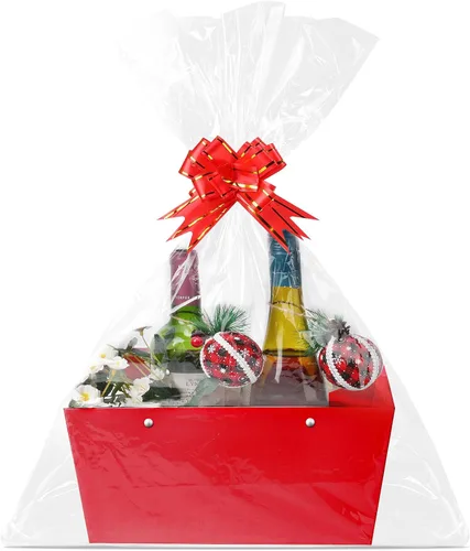 Miniatura 15 de Tuanse 30 Piezas Canasta para Regalo Vacía Kit de Cesta de Regalo DIY a Granel con Asa Bandeja de Cartón Kraft con 30 Bolsas 30 Lazos Bandeja