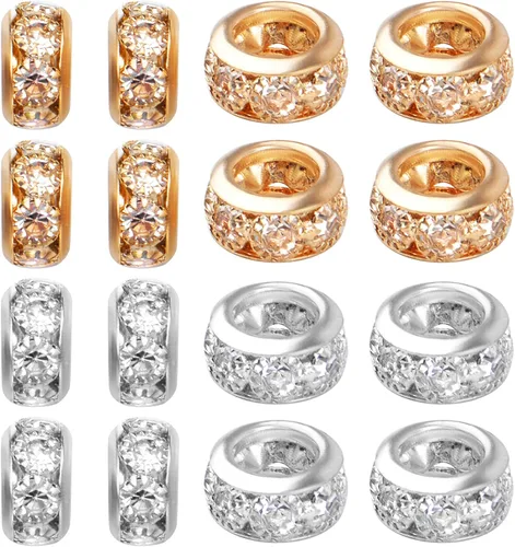 BronaGrand 40 cuentas espaciadoras europeas de diamantes de imitación de 0.315 pulgadas (0.315 in), cuentas espaciadoras de cristal para bricolaje,