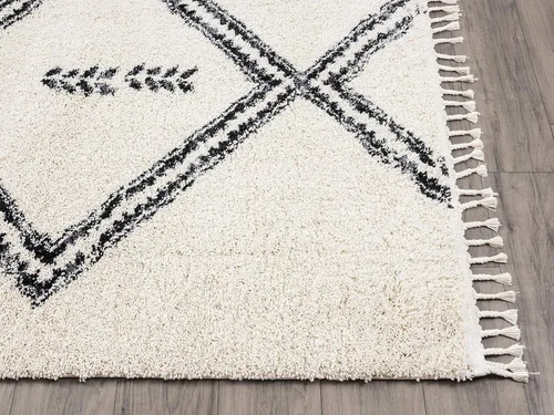 Miniatura 4 de Abani Alfombra marroquí de pelo largo marfil y gris, alfombra tradicional con estampado tribal de diamante, 7.9 x 10.2 pies (8 x 10), alfombra