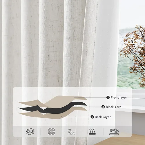 Miniatura 5 de Natural Linen 100% Blackout Curtains for Bedroom 98 Inch Length 2 Panels Set Back Tab Cream Neutral Farmhouse Living Room Darkening Curtain Track