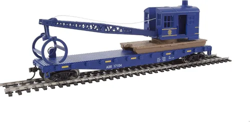 Miniatura 2 de Walthers Trainline Coche plano con grúa de tala listo para funcionar-Ferrocarril de Alaska (azul) 931-1780 Modelo de ferrocarril a escala HO