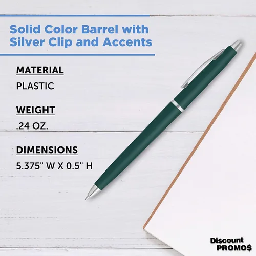 Miniatura 4 de DISCOUNT PROMOS Langham - Juego de 10 bolígrafos a granel, tinta negra, ideal para oficina, escuela, negocios, ferias comerciales, color verde