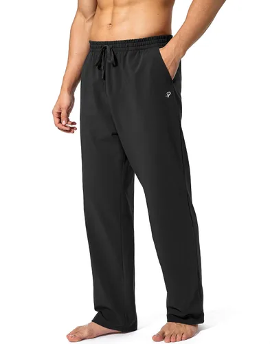 Pudolla Pantalones deportivos de yoga de algodón para hombre, pantalones deportivos de descanso con parte inferior abierta, pantalones casuales de