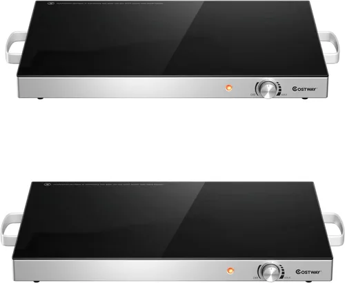 Miniatura 14 de COSTWAY Bandeja de calentamiento eléctrica con temperatura ajustable y asas integradas, calentador de alimentos con parte superior de vidrio