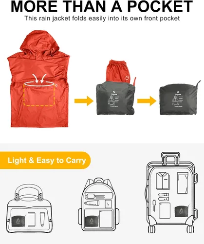 Miniatura 45 de Outdoor Ventures Chaqueta de lluvia para hombre, impermeable, ligera, plegable, para senderismo, golf, correr