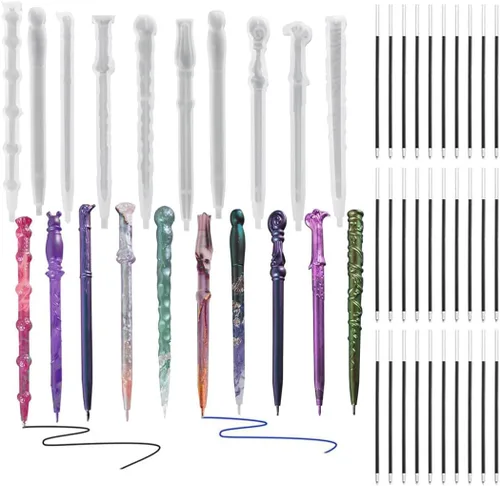 10 moldes de resina para bolígrafo + 30 recambios de bolígrafo de tinta, moldes de silicona para bolígrafo, moldes de silicona de fundición epoxi