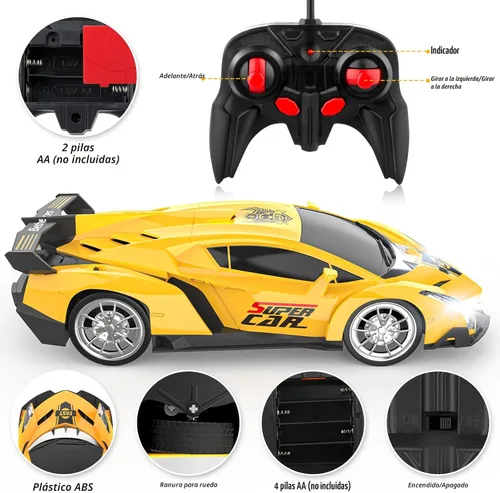 Miniatura 3 de Growsland Coche de control remoto, autos RC para niños 1:18, auto eléctrico de juguete para pasatiempos de carreras con luces y controlador, regalo