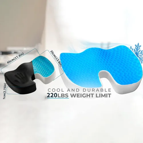 Miniatura 2 de Cojín de asiento de gel refrescante para sentarse durante mucho tiempo, almohada de espuma viscoelástica para aliviar el dolor de ciática, gel Negro