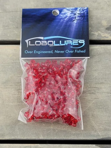 Miniatura 3 de Lobo Lures Paquete de 100 cuentas de aparejo de señuelos rojos de tres cuentas de hasta 400 libras de señuelos de arrastre y plataformas de gancho