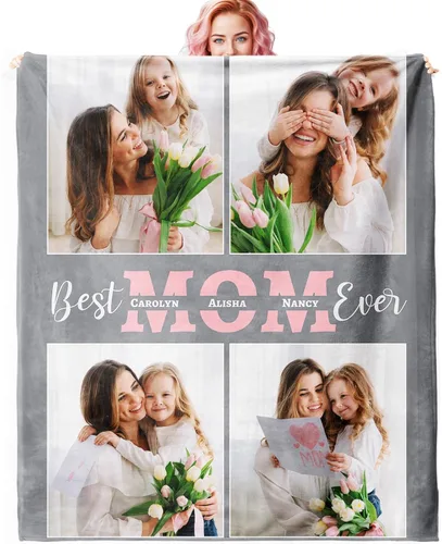 Manta personalizada con fotos para mamá de hija, hijo, niños, marido, manta personalizada con foto, regalos para la mejor mamá del mundo, mantas