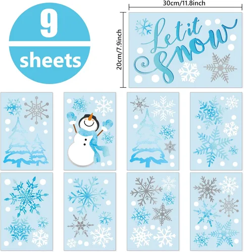 Miniatura 2 de Calcomanías de pared de copo de nieve de invierno, calcomanías de pared para ventana de Navidad, calcomanías de mural para decoración de fiestas