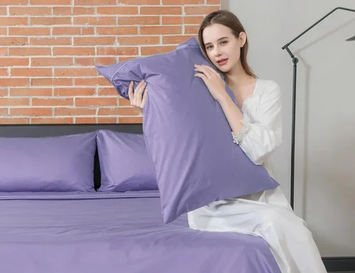 Miniatura 3 de Sunflower Juego de 2 fundas de almohada King 100% algodón, 20 x 40 pulgadas con ribete plateado, suaves y transpirables, color morado sólido