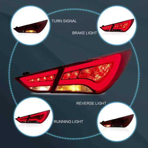 Miniatura 4 de VLAND Conjunto de luces traseras para Hyundai Sonata 6ª generación 2011-2014, Plug-and-play, rojo