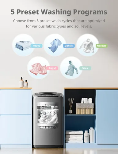 Miniatura 3 de Comfee Lavadora Portátil, 0.9 pies cúbicos Lavadora Compacta Con Pantalla LED, 5 Ciclos de Lavado, 2 Rodillos Integrados, Lavadora Completamente