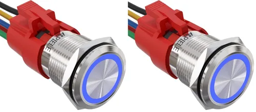 Miniatura 29 de APIELE Interruptor de botón de bloqueo de 0.748 in, 12 V CC, anillo de halo de ojo de ángel LED de 0.74 pulgadas, 1NO1NC SPDT con enchufe de cable