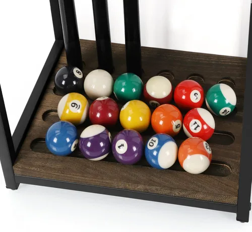 Miniatura 4 de smusei Soporte para tacos de billar de madera, accesorios para mesa de billar, sala de juegos, club con capacidad para 6 tacos, soporte de piso