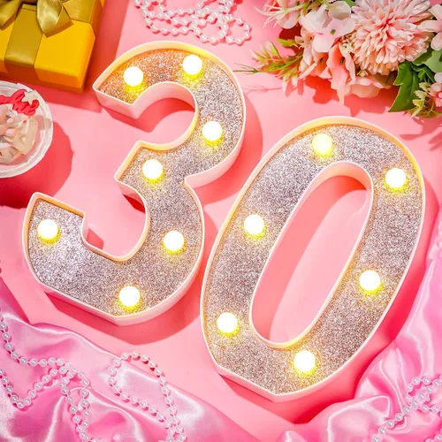 Miniatura 2 de Treela Números decorativos de cumpleaños de 8.7 pulgadas, letrero de número de marquesina con purpurina para decoración de fiesta de cumpleaños, Oro