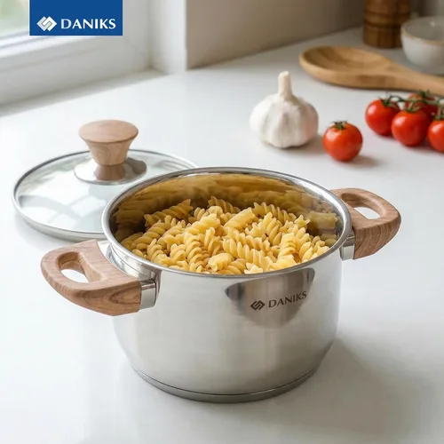 Miniatura 9 de Daniks Oslo - Juego de 6 utensilios de cocina de acero inoxidable con tapas de vidrio, bases de tres capas para calefacción uniforme, compatible