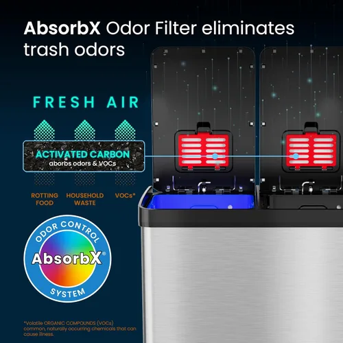 Miniatura 3 de iTouchless SoftStep - Cubo de basura y contenedor de reciclaje de 16 galones con filtros de olores dobles y cubos extraíbles codificados por Plata