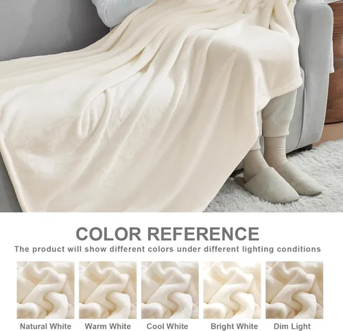 Miniatura 5 de Hansleep Manta de forro polar para sofá beige, súper suave manta de franela esponjosa y acogedora para todas las estaciones, beige, manta de 50x60