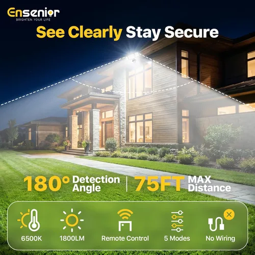 Miniatura 3 de Ensenior - Luz de seguridad solar con 5 modos de sensor de movimiento, 1800 lm, 270° de ángulo amplio, 3 cabezales de luces LED de inundación