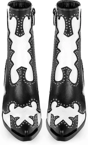Miniatura 3 de ANN CREEK Botas vaqueras de tobillo para mujer, botas vaqueras con remaches y tachonadas, botas vaqueras occidentales, botas cortas con remaches