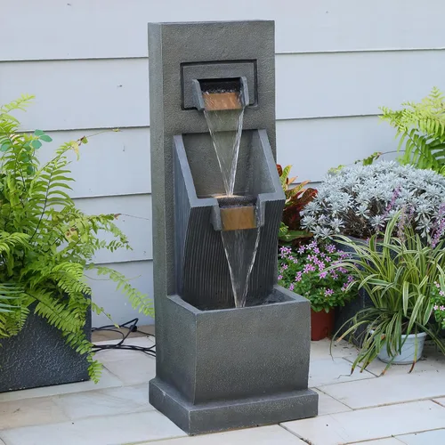 Miniatura 5 de Fuente de agua moderna de 3 niveles para interior/exterior de 35" de alto con luces LED y bomba, cascada en cascada independiente al aire libre