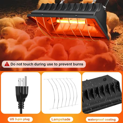 Miniatura 4 de Lámpara de calefacción de gallinero de 250 W, temperatura de calefacción ajustable y altura para colgar, con pantalla de aleación de aluminio